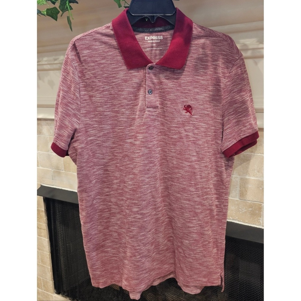 Express Large Mens Pique Polo Wine Red Maroon Soft Cotton Preppy Casual